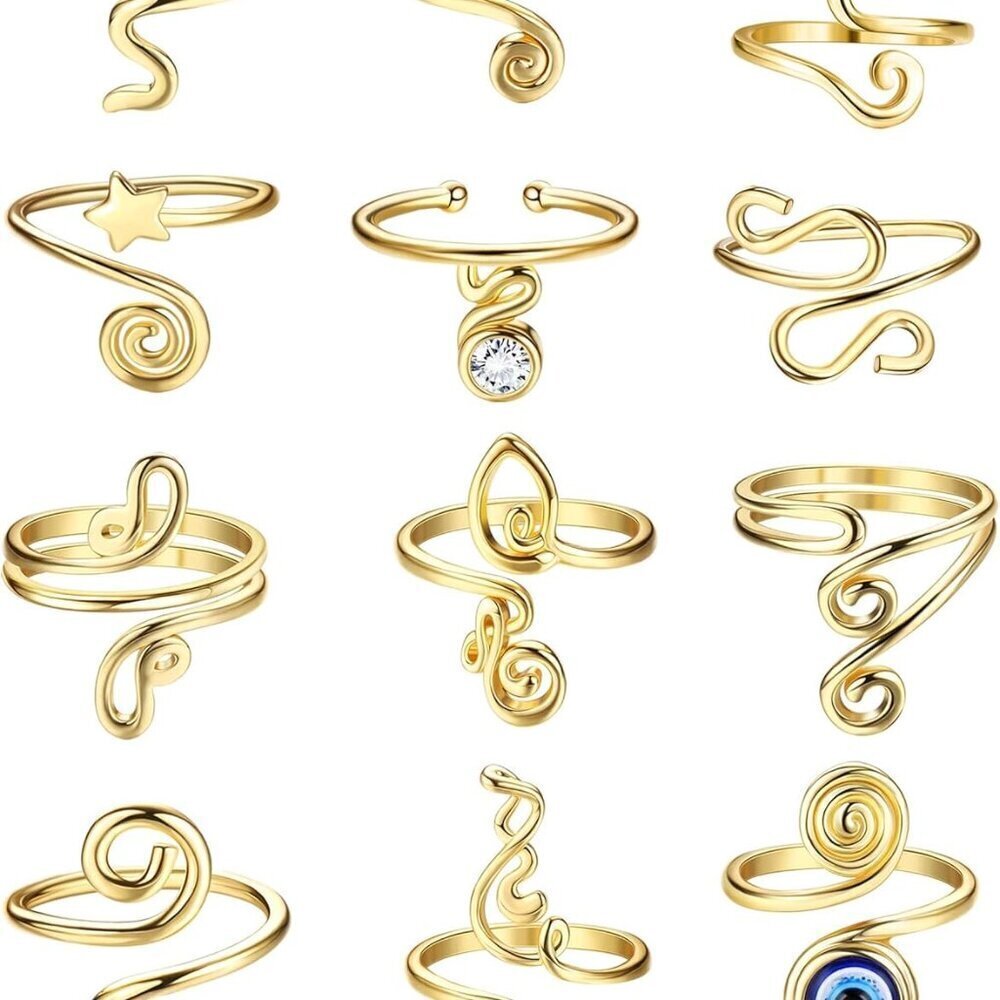 12Pcs Adjustable Toe Rings for Women Numismatic Summer Beach Foot Jewelry
